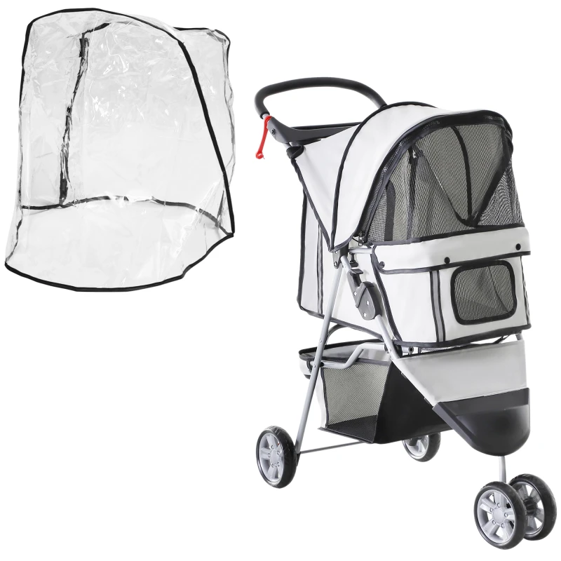 Image of PawHut Small Dog Stroller with Cover, Folding Cat Pram Pushchair with Cup Holder, Storage Basket, Reflective Strips, Grey Aosom UK