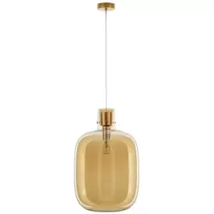 Image of Merano - Josef 30cm Globe Pendant Ceiling Light Champagne Glass White Cord Brass Gold Metal LED E27