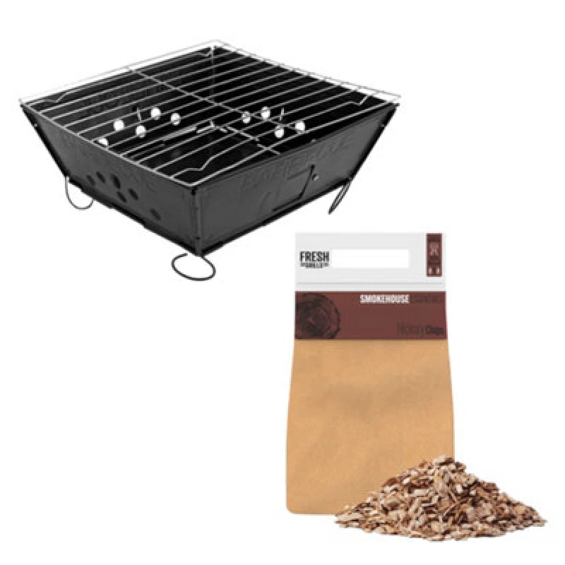 Image of MonsterShop Portable Folding Bbq & Hickory Wood Chips Barbecue Grill Foldable Tabletop