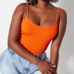 Image of I Saw It First Ribbed Basic Scoop Neck Cami Bodysuit - Orange