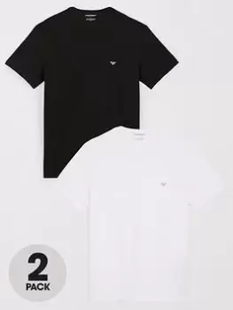 Image of Emporio Armani Bodywear Bodywear 2 Pack Pure Cotton Lounge T-Shirt - Black/White, Size XL, Men