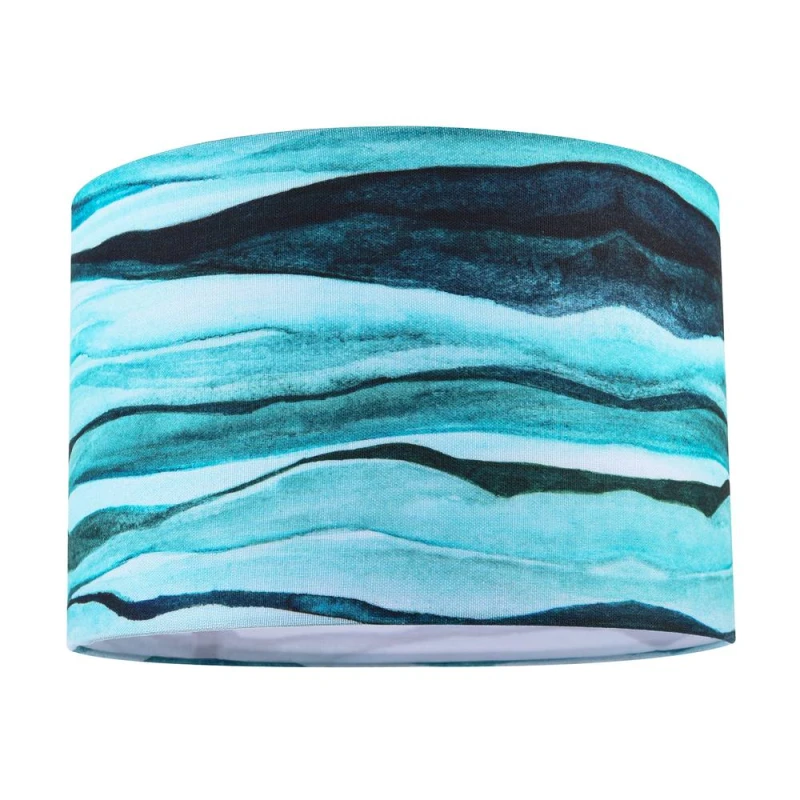 Image of Happy Homewares Sea Waves Drum Lamp Shade in Teal Duck Egg & Navy Blue Size: 12" Teal Unisex 12"