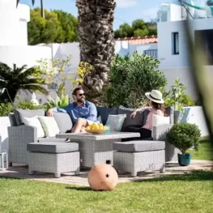 Image of Harbour Lifestyle Santiago Square Rattan Corner Dining Set - With Rising Table - White Wash