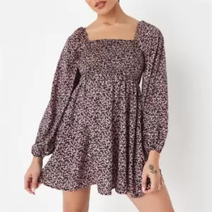 Image of Missguided Petite Floral Print Shirred Mini Dress - Multi