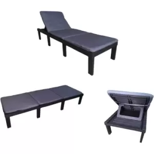 Image of Koopman - 2m Black Modular Lounge Bed / Bench with Grey Cushion Outdoor Garden Furniture