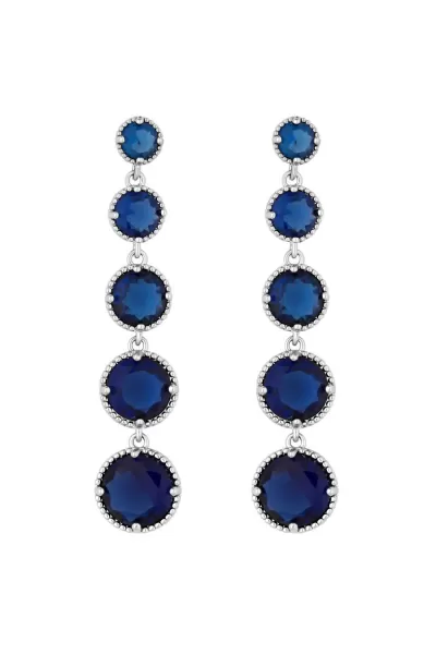 Image of Silver Plated Blue Cubic Zirconia Graduated Drop Earrings