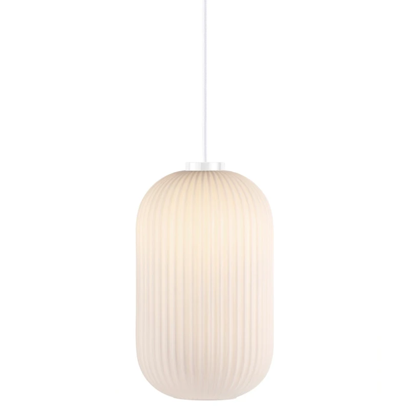 Image of Nordlux Milford Indoor Pendant Light White Glass E27 Ribbed - Mains Powered, IP20 White Unisex