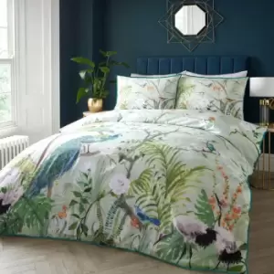 Image of Peacock Jungle Print 100% Cotton 200 Thread Count Duvet Cover Set, Green, King - Soiree