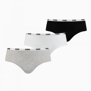 Image of PUMA Hipster Panties Womens Underwear 3 Pack, White/Grey/Black, size X Small, Clothing