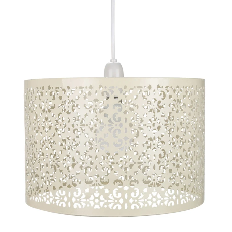 Image of Happy Homewares Marrakech Designed Metal Pendant Light Shade with Floral Decoration in Cream Size: 16" Cream Unisex 16"