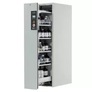 Image of asecos Type 90 fire resistant vertical pull-out cabinet, 1 drawer, 4 shelves, light grey