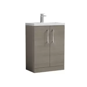 Image of Nuie Arno Compact 600mm Floor Standing 2 Door Vanity & Polymarble Basin - Solace Oak