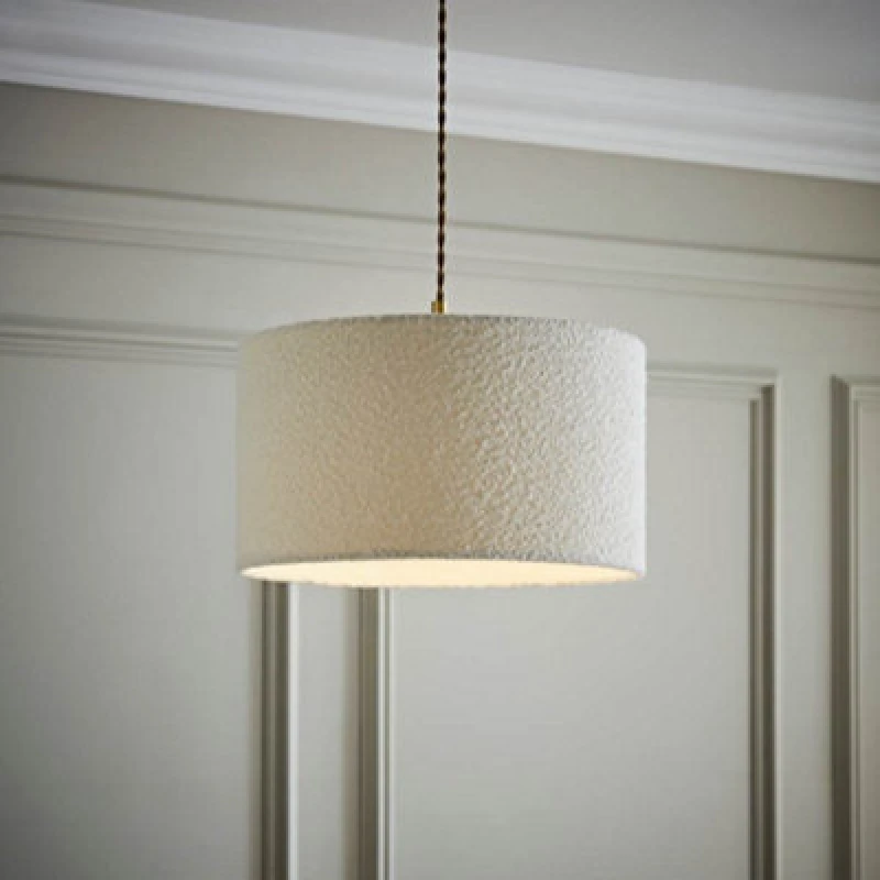 Image of ValueLights ValueLights Reni Cream Boucle Easy Fit Drum Ceiling Lamp Shade Size: Medium Cream Medium Unisex 5016529263357