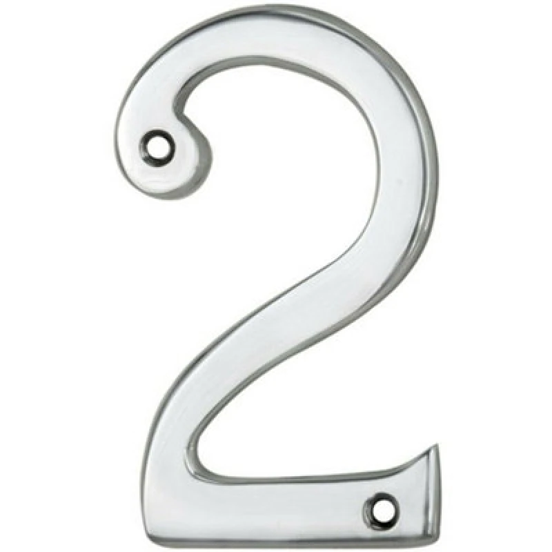 Image of Loops Polished Chrome Door Number 2 75mm Height 4mm Depth House Numeral Plaque Multi
