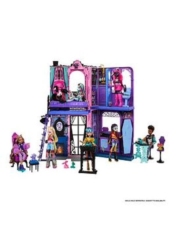 Image of Monster High Boo-tique Hotel Doll House Foldable Playset with Spooky Surprises in Every Room and 13+ Pieces Including Furniture and Accessories JBF1