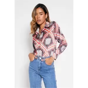 Image of I Saw It First Paisley Print Satin Shirt - Orange