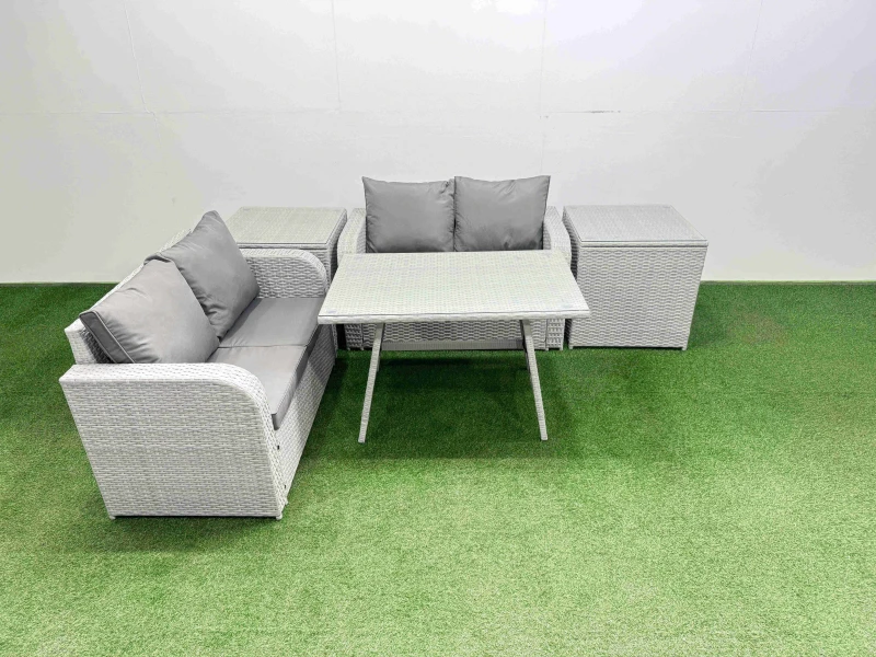 Image of Fimous 4 Seat Outdoor Love Sofa Sets Rattan Garden Furniture Set in Light Grey Light Grey Unisex