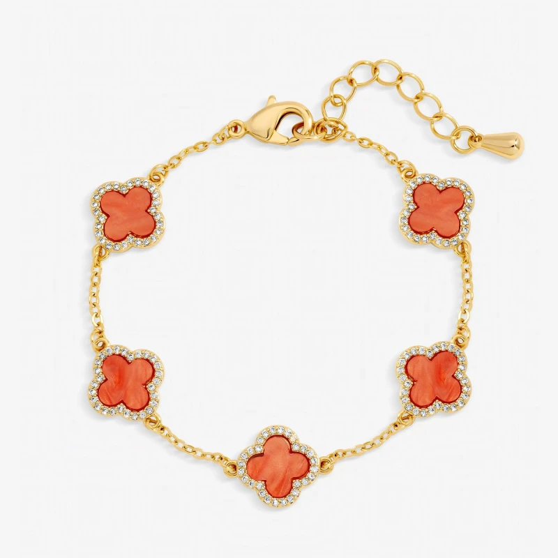 Image of Jon Richard Gold Plated Coral Clover Station Bracelet Chain Bracelets One Size Gold 73776810000