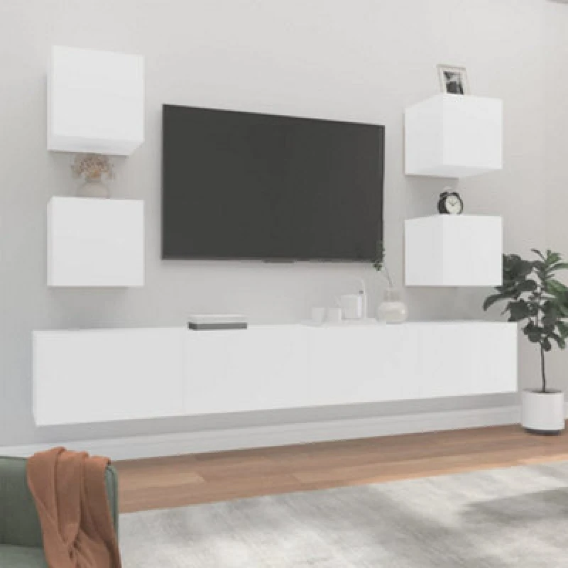 Image of Vidaxl 6 Piece TV Cabinet Set White Engineered Wood