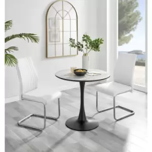 Image of Furniturebox UK - Furniturebox Elina White Marble Effect Modern 80cm Round Dining Table & 2 White Lorenzo Faux Leather Chairs