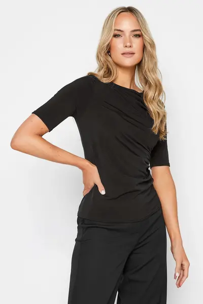 Image of Long Tall Sally Tall Draped Top Black