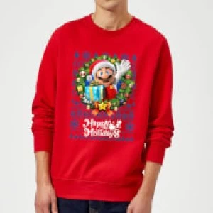 Image of Nintendo Super Mario Happy Holidays Mario Christmas Sweatshirt - Red - M