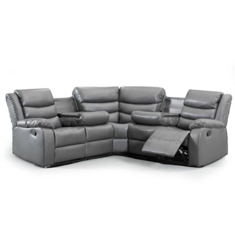 Image of Furnishings For Less UK Minnesota Grey Leather Reclining Corner Sofa 5 Seater Manual Recliner Comfortable Padded Arms