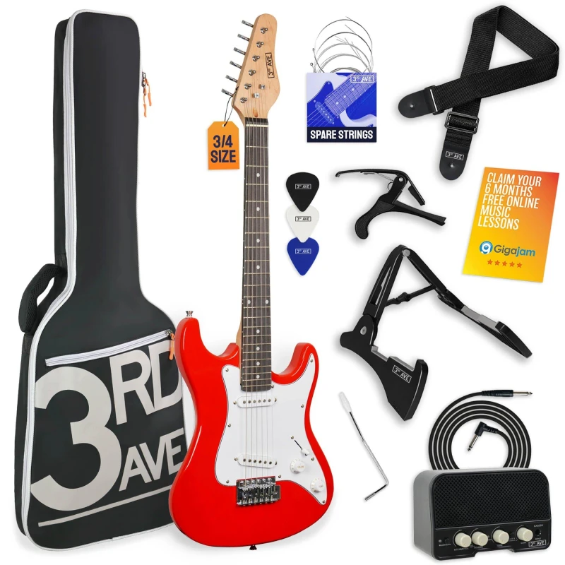 Image of 3rd Avenue three quarter Size Electric Guitar Pack with Amp Red unisex 3/4 Size