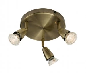 Image of Wickes Positano LED Antique Brass Triple Plate Spotlight - 3 x 3.5W