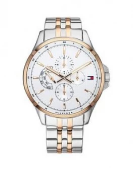 Image of Tommy Hilfiger Silver And Carnation Gold Chronograph Dial Two Tone Stainless Steel Bracelet Mens Watch