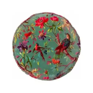 Image of Riva Paoletti Paradise Faux Velvet Round Cushion Cover, Mineral, 50 Cm Diameter