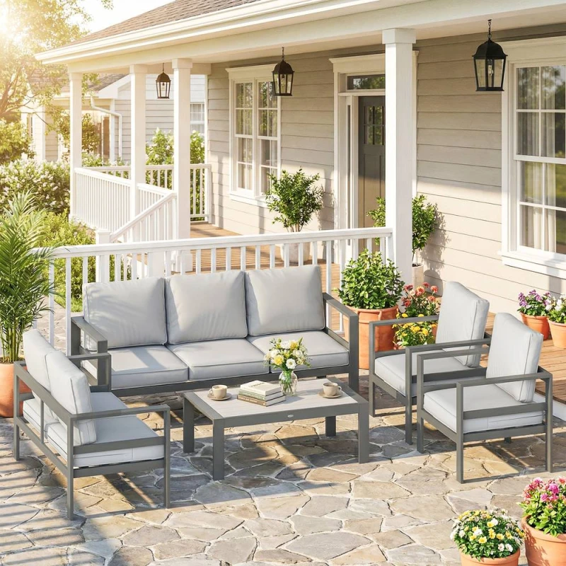 Image of OUTSUNNY Aluminium Garden Furniture Sofa Set with Olefin Cushions in Dark Grey Dark Grey Unisex