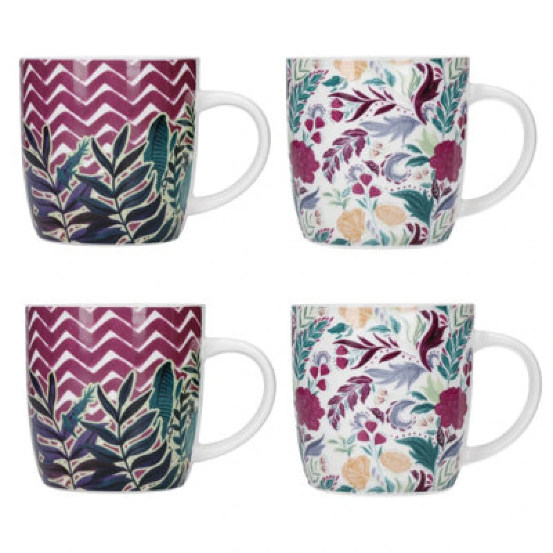 Image of Kitchencraft Set of 4 Exotic Floral / Chevron Mugs Multi unisex