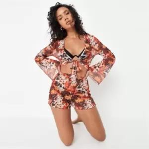 Image of Missguided Fire Leopard Floaty Cover Up Short - Red
