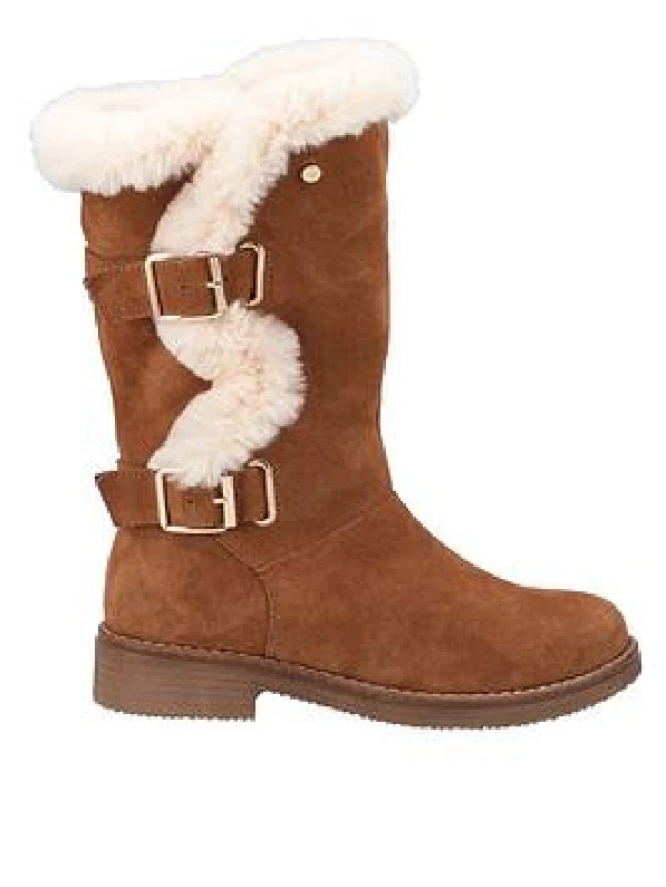Image of Hush Puppies Womens Megan Wide Fit Warm Lined Zip Up Mid Calf Boots - UK 6 Brown female GDE2851TAN6