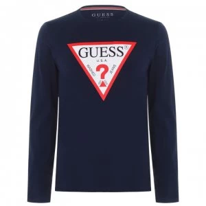 Image of Guess Long Sleeve Original T Shirt - Blue Navy G720
