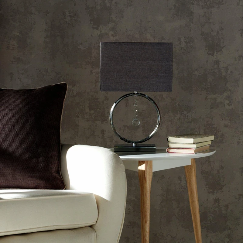 Image of K Living Lizzy Chrome Table Lamp With Hanging Ball Pendant And Grey Shade