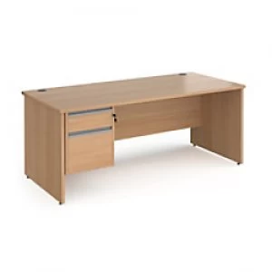 Image of Dams International Straight Desk with Beech Coloured MFC Top and Silver Frame Panel Legs and 2 Lockable Drawer Pedestal Contract 25 1800 x 800 x 725mm