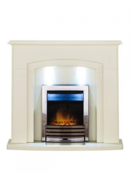 Image of Adam Fire Surrounds Falmouth Fireplace Suite In Stone Effect With Eclipse Electric Fire In Chrome