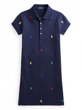 Image of Ralph Lauren Girls Embroidered Polo Shirt Dress - Navy, Size 6 Years, Women