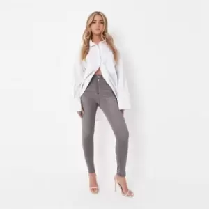Image of Missguided Petite Vice High Waisted Skinny Jeans - Grey