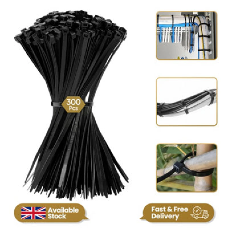 Image of Shatchi 300 Pcs 100mm X 2.5mm Strong Black Nylon Plastic Cable Ties Zip Tie Wraps Organizer