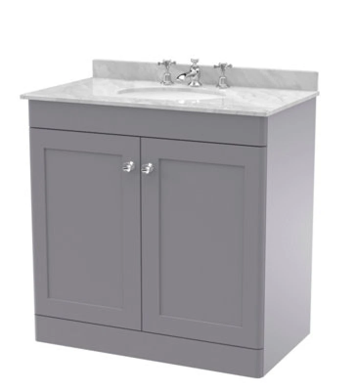 Image of nuie 800mm Floor Standing 2 Door Vanity & Marble Top 3TH - Satin Grey CLC226GR3