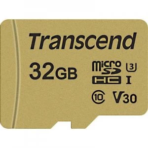 Image of Transcend Premium 500S microSDHC card 32GB Class 10, UHS-I, UHS-Class 3, v30 Video Speed Class incl. SD adapter
