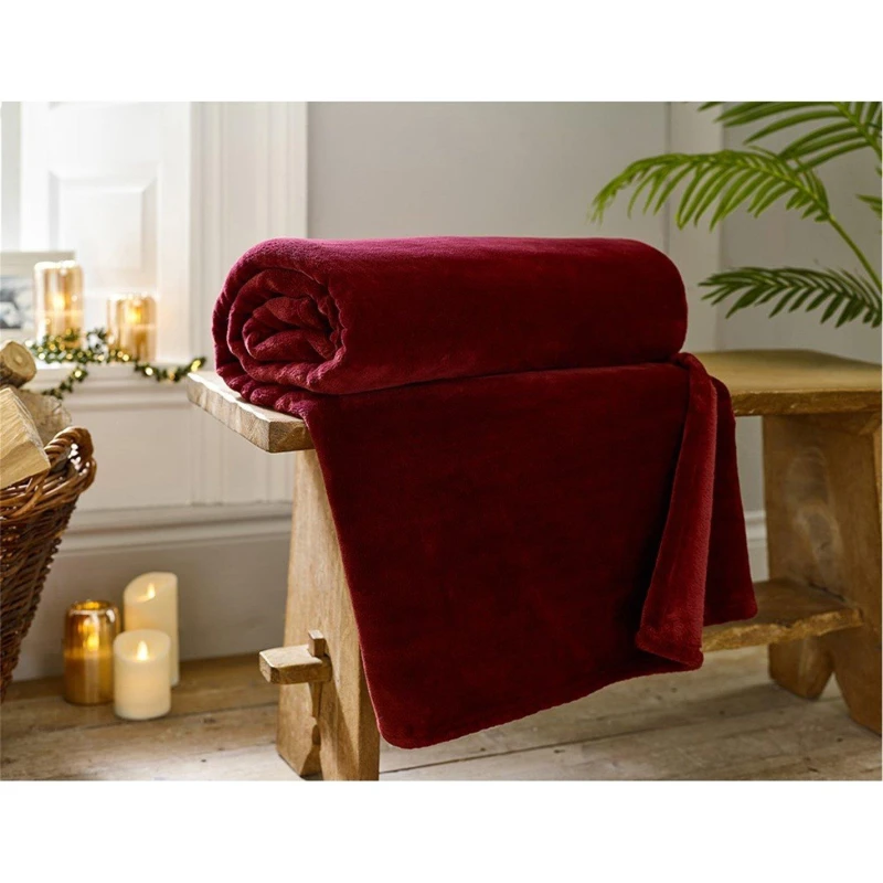 Image of The Lyndon Company The Lyndon Company Luxury Coco Touch Flannel Throw 140x180cm - Ultra Soft Blanket in Burgundy Size: 140cm x 180cm Burgundy 140cm