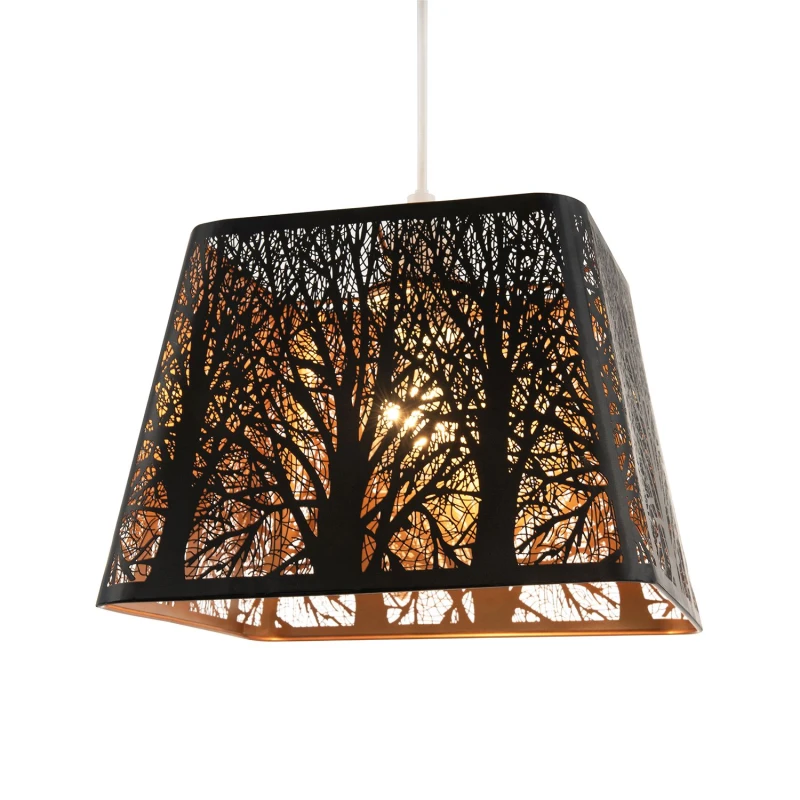 Image of Happy Homewares Matte Black Tree Forest Pendant Lighting Shade with Satin Gold Inner Black Unisex
