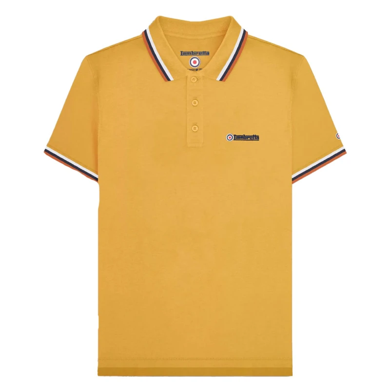 Image of Lambretta Lambretta Men SS25 Triple Tipped Polo Shirt in Gold Size: Medium Gold M Male 5063703719100