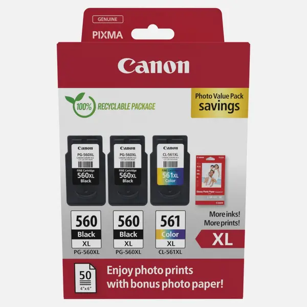Image of Canon PG-560XL x2/CL-561XL Ink Cartridge + Photo Paper Value Pack
