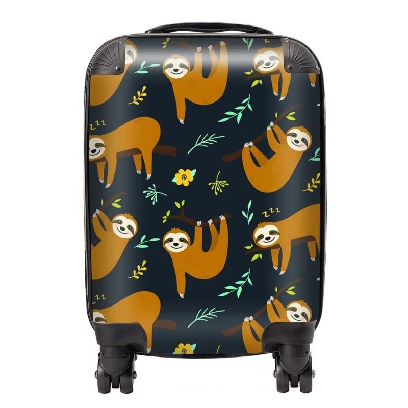 Image of Warren Reed - Designer Cute Sloths Suitcase in Brown Size: Small Brown Unisex Small