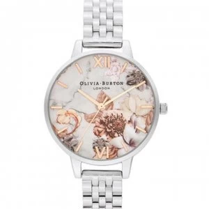 Image of Olivia Burton Olivia Marble Floral Silver Watch - Marble/Silver